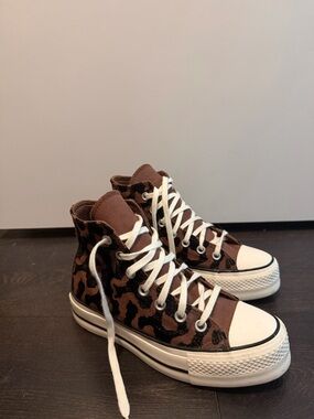 Converse Brown Leopard Print High-Top Sneakers with White Toe